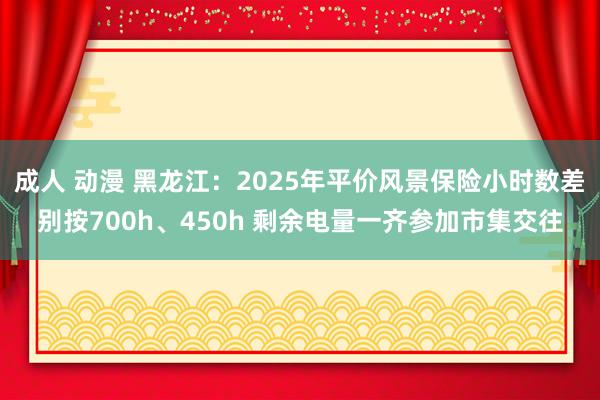 成人 动漫 黑龙江：2025年平价风景保险小时数差别按700h、450h 剩余电量一齐参加市集交往